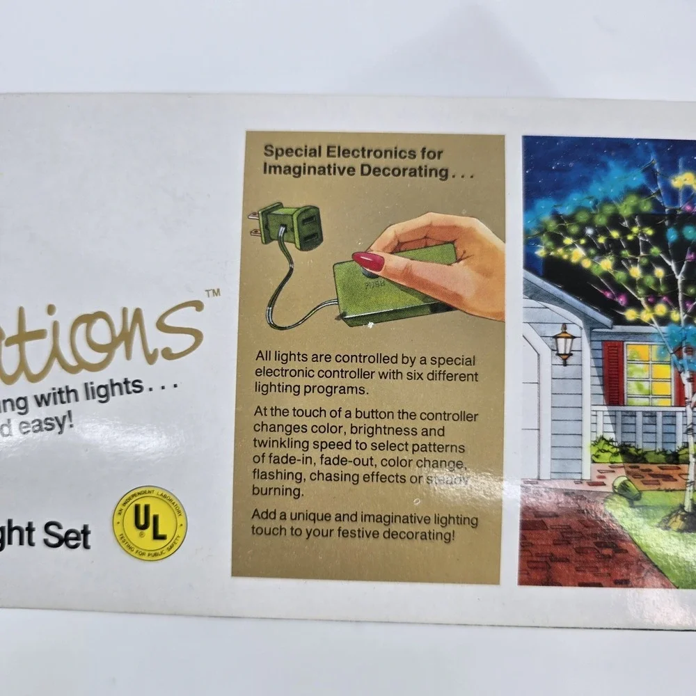 Vtg GE Fascinations Multi Pattern 160 Christmas Light Set 1990 New Tested‎